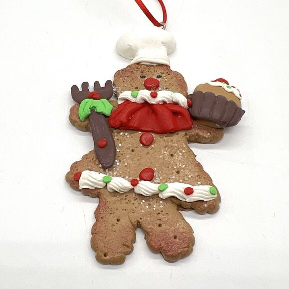 Gingerbread Man Girl Christmas Ornament Lot 6 Clay Dough Flat Kurt Adler Decor - Picture 7 of 13
